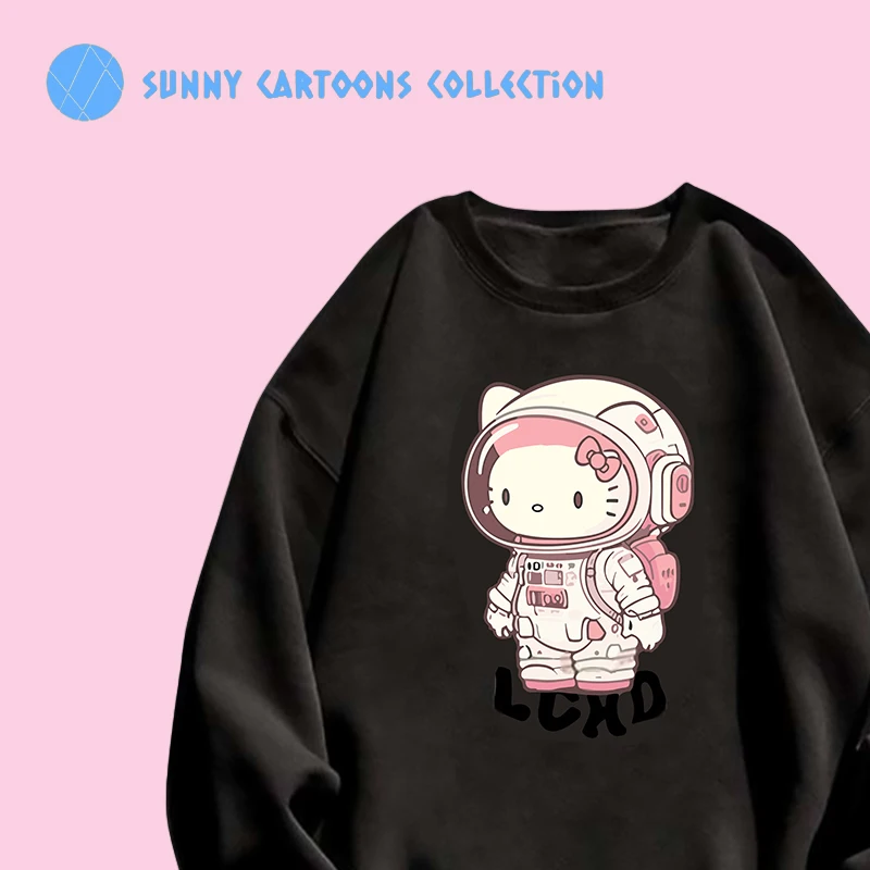 

Толстовка с капюшоном Sanrio Hellokitty, пуловер с мультяшным космическим принтом, одежда с круглым вырезом и длинными рукавами, Повседневная Свободная свитшот, мужские и женские топы