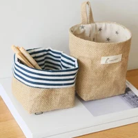 1PC Jute Cotton Linen Storage Bag Home Hanging Pocket Small Sack Sundries Organizer Cosmetic Storage Baskets Box 3