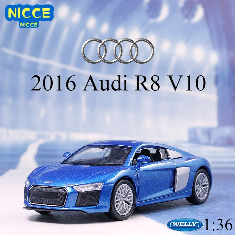 

WELLY, модель автомобиля Audi R8 V10 1:36 2016, модель спортивного автомобиля с отлитым металлическим покрытием, игрушечный автомобиль из сплава, подарок для детей, B112