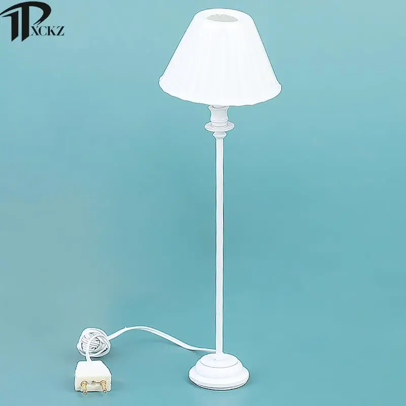 

1:12 Doll Living Room Bedroom Furniture Dollhouse Home Light Mini White Shell Pattern Floor Lamp 12V With Cable Decoration