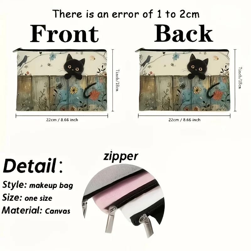 Stylish Cat Floral Cosmetic Bag Lightweight Foldable Travel Makeup Organizer with Zipper Closure for Women, Teachers, Friends