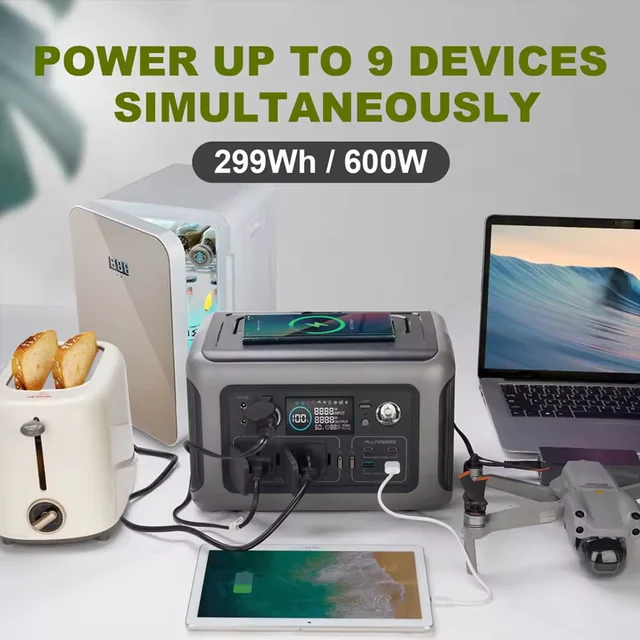ALLPOWERS Portable Power Station R600, 299Wh LiFeP04 Battery with 2x 600W (1200W Surge) AC Outlets for Outdoor Camping RV Home 2