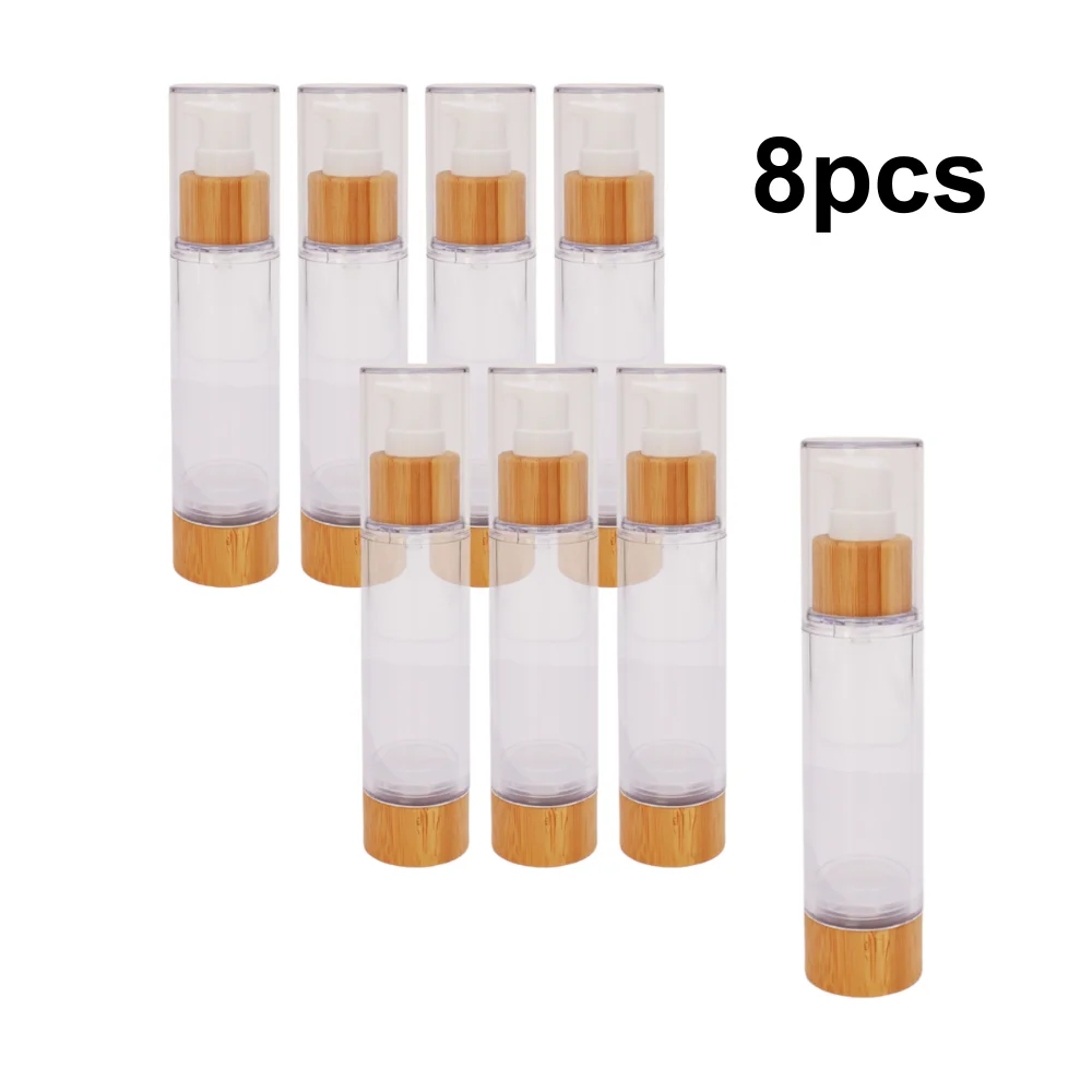 

8pcs Eco-friendly 15ml 30ml 50ml 100ml Hot Sale Plastic Dispenser Lotion Pump Airless Bottle With Bamboo Pump