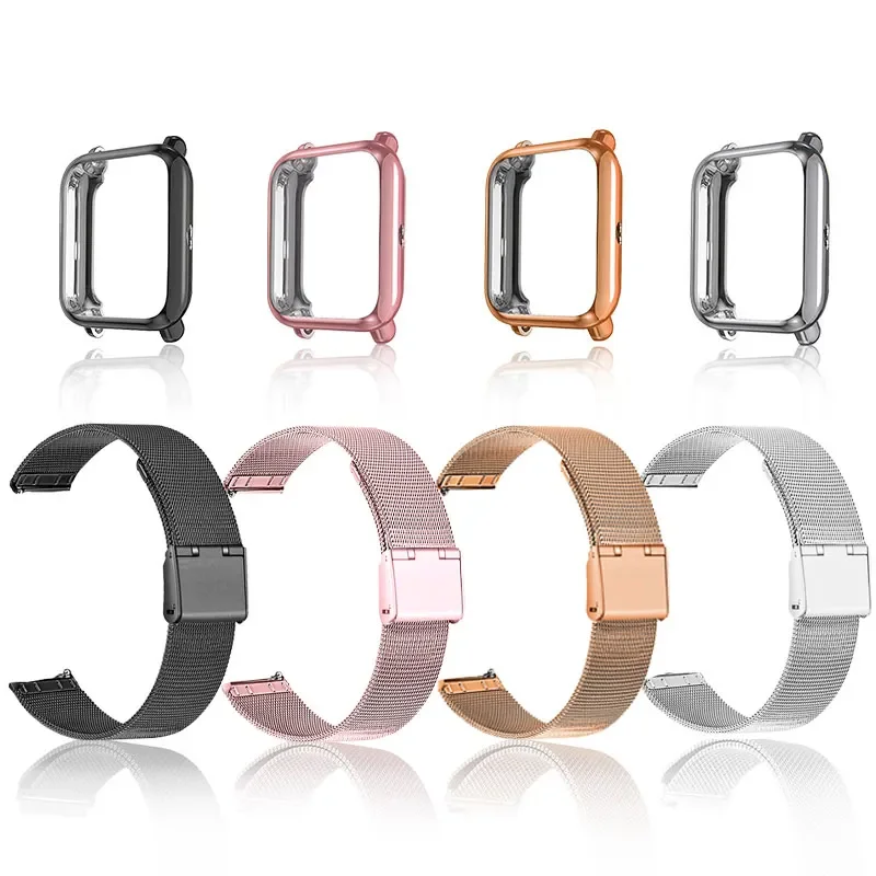 

2in1 Strap + Case For Huami Amazfit Bip U Pro Metal Mesh Loop Bracelet Protective Cover Shell For Bip Lite S Band Bumper Frame