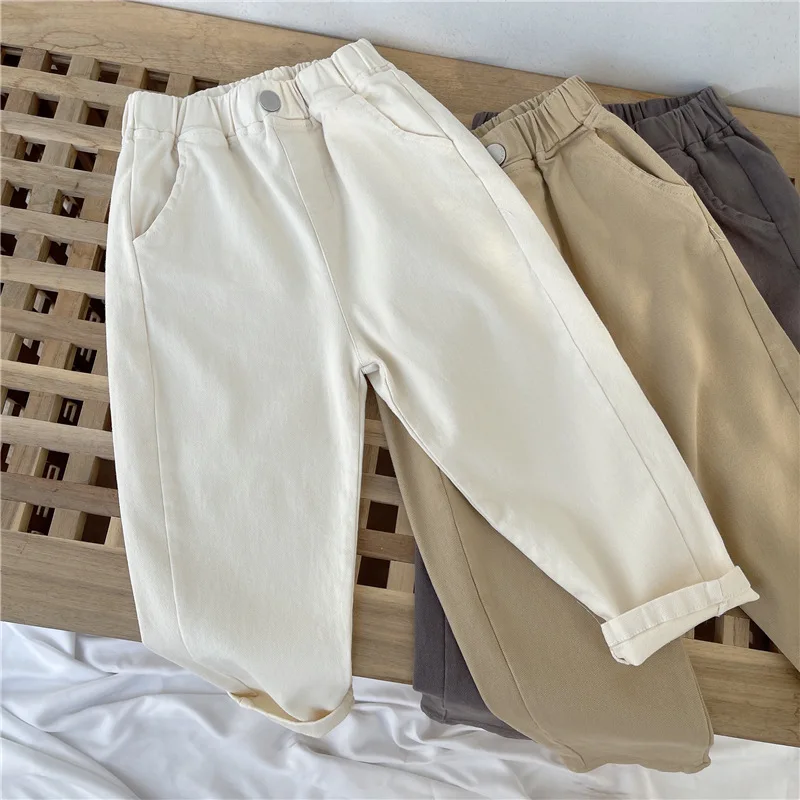  패션 어린이 긴 바지,  소년 소녀 바지, 포켓 솔리드 키즈 캐주얼 카고 바지, 2-6 세