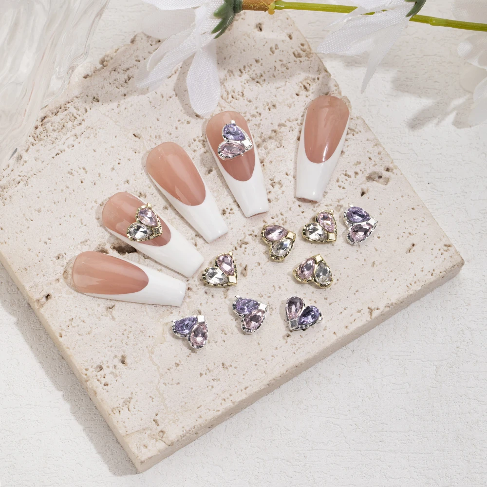 

10pcs Heart Shape Love Nail Charms AB Shiny Glass Gems Rhinestone Nail Parts DIY Nail Art Decoration Accessories