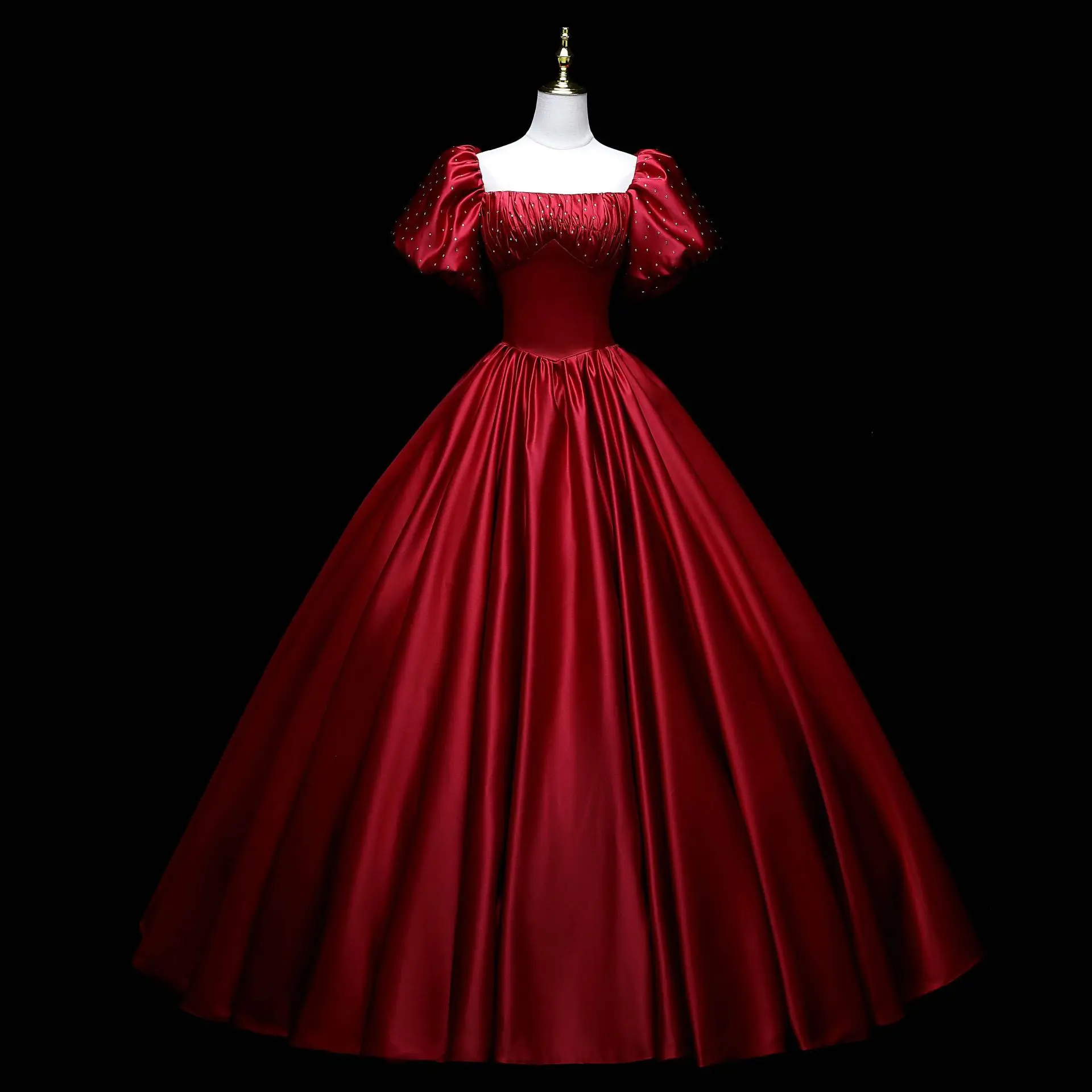 harajpoo-女性の赤いサテンのイブニングドレス、スリムフィット、ふわふわ、aライン、エレガント、ロング、レディース、ウェディング、アートパフォーマンス