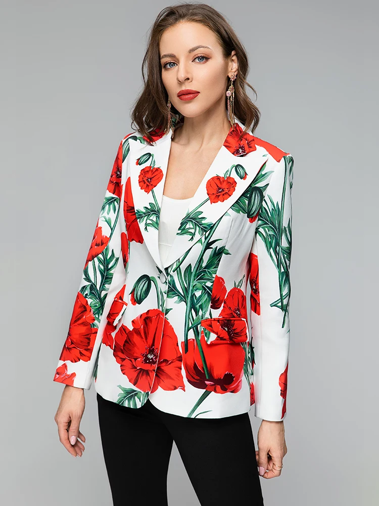 

MoaaYina Turn-dowwn Collar Long Sleeve Floral Print White Coat 2023 Spring Women Outwear Fashion Overcoat