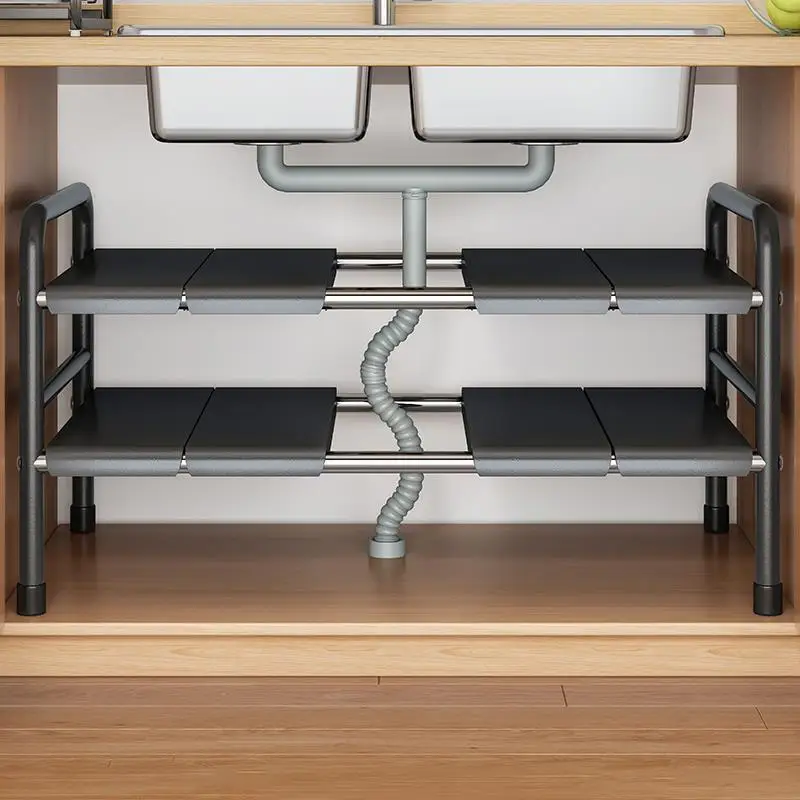 Kitchen Organiser Under Sink Rack Storage Shelves Expandable 2 Tier