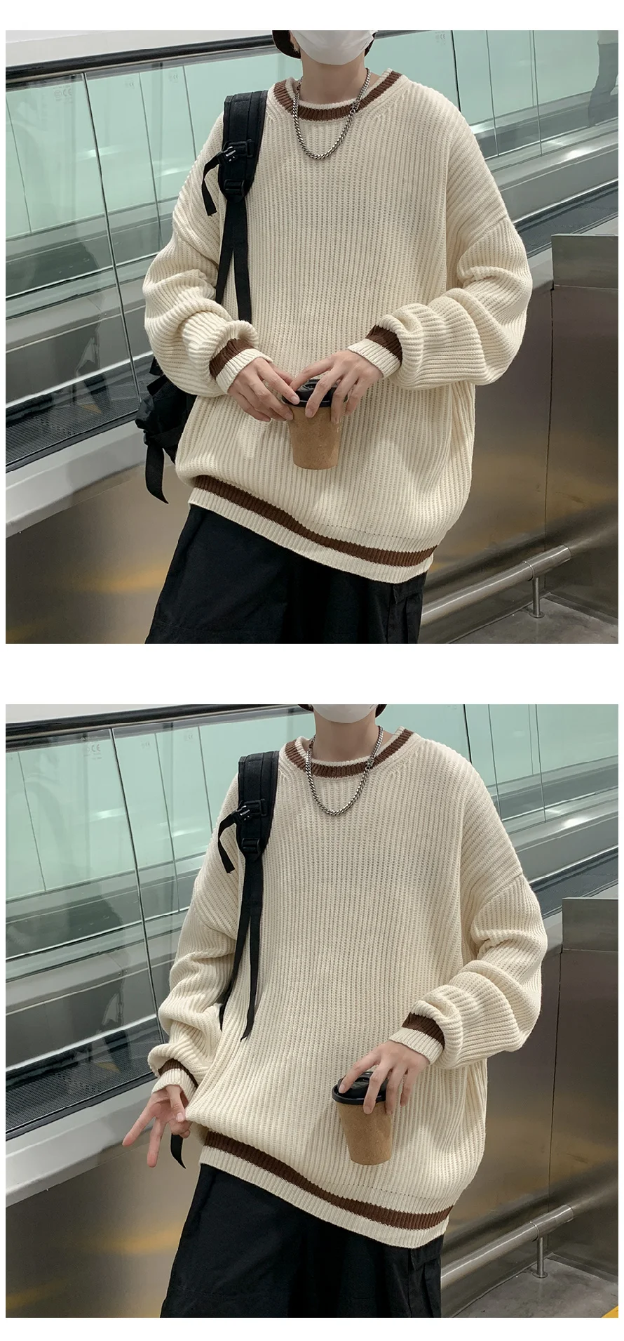 Description Picture 3 of item2024 Autumn Winter Men Fashion O Neck Warm Sweater Tops Male Solid Color Knitted Top Mens Loose Long Sleeve Pullovers S188