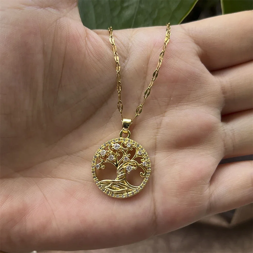 Limok Collana Donna Con Ciondolo Albero Della Vita In Acciaio Inox E Cristalli - Lunghezza Catena 55 Cm, Regalo Con Sacchetto Di Velluto, Argento, FL0053-whitesy