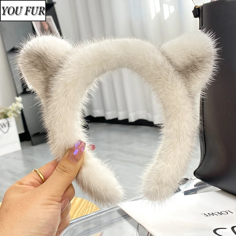

Hot Sale Women Luxury winter 100% Real Mink Fur Headbands High Quality Real Fur Hair Band Lady Fashion Hair Hoop Furry Gift