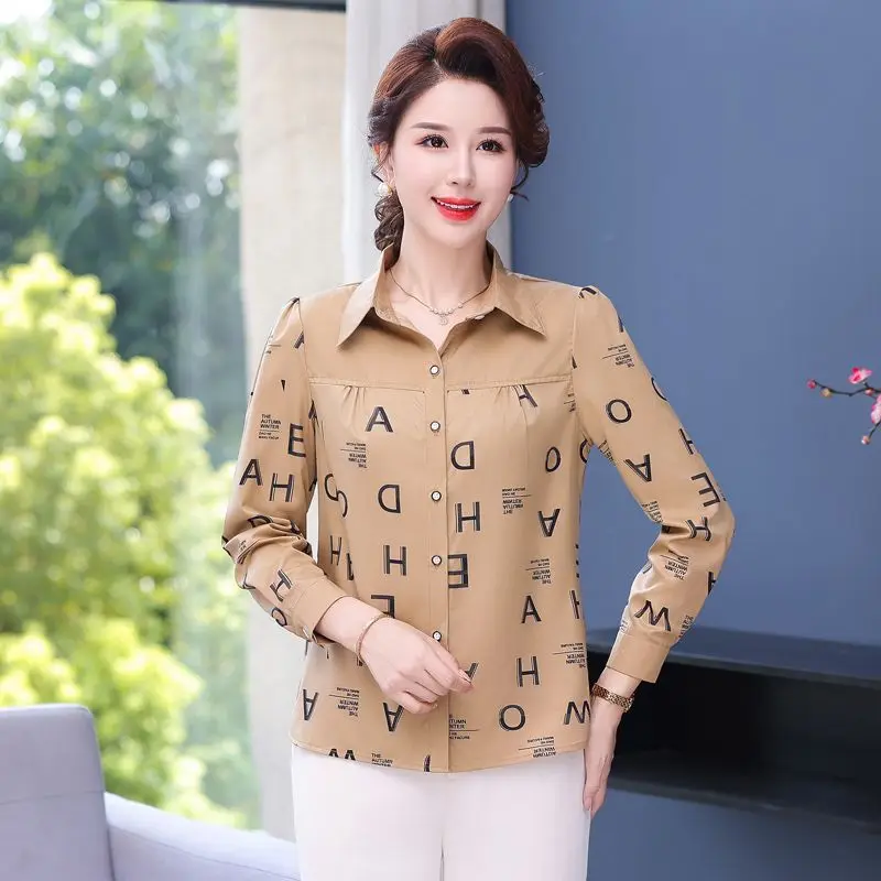 Primavera Autunno Nuovo colletto della camicia a maniche lunghe di fascia alta Camicetta allentata che dimagrisce la pancia che copre le donne alla moda 5