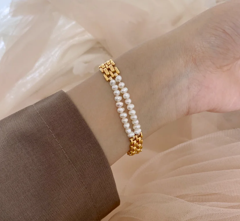 2022 new trend Gold plated alloy baroque pearl chain splicing Bracelets for women Fashion Jewelry