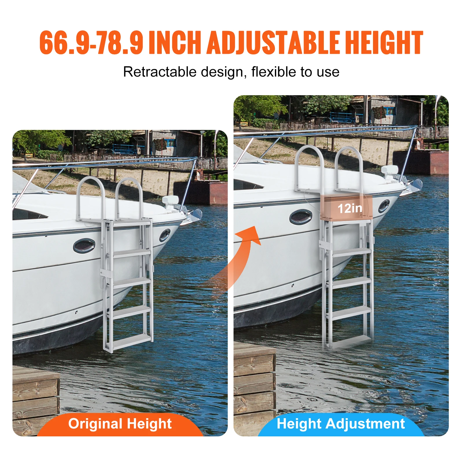 Aluminum Adjustable Height Swim Ladder for Pool Lake Marine