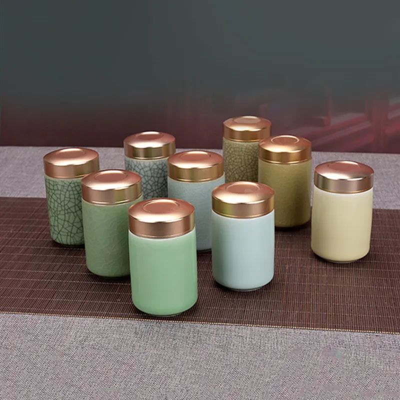 Ceramic Tea Caddy Mini Storage Boxes Sealed Coffee Powder Cans Tea Leaves Container Portable Tea box Organizer Fine tea set