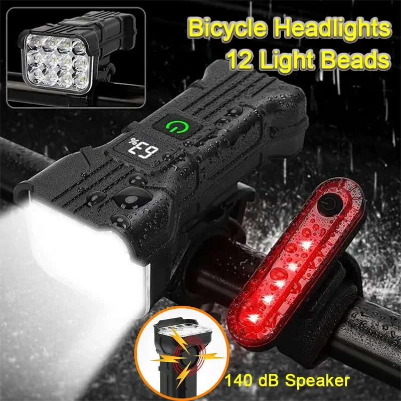 Bike Headlight 12 LED USB Rechargeable with Horn