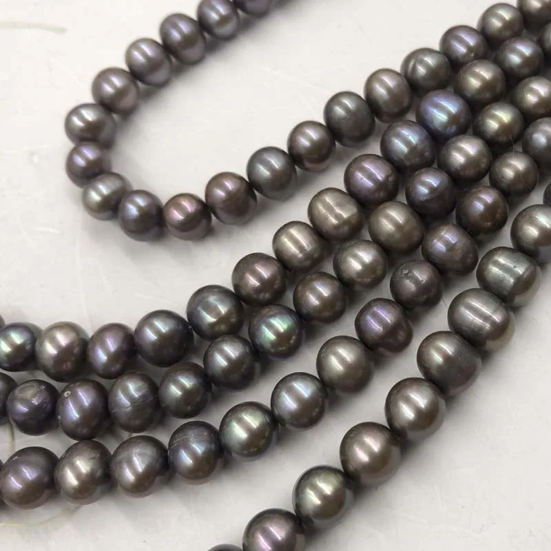 ELEISPL JEWELRY Wholesale 5 Strands 7.5-8mm Black Freshwater Pearls Free Shipping #22000478-4