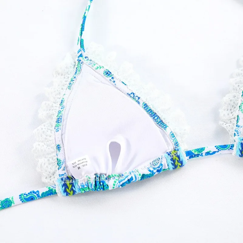Women's Ditsy Floral Print Cut Out Thong Micro Bikini Set 2 Piece Swimsuits Spaghetti Strap Bathing Suits