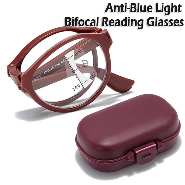 

Portable Folding Anti-Blue Light Multifocal Bifocal Reading Glasses With Case Men Women Near Far Progressive Presbyopic Eyewear