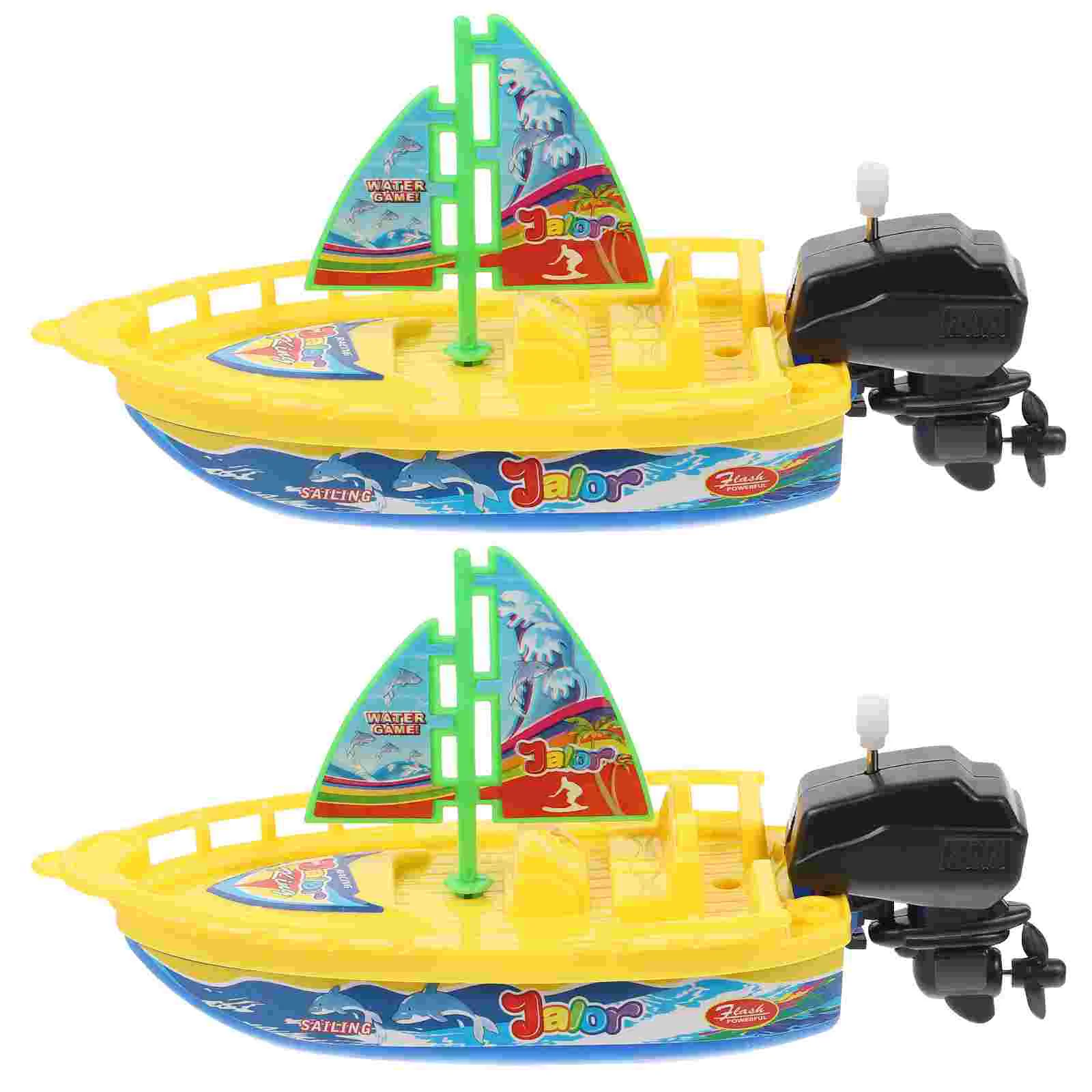 

2Pcs Bath Toy Little Boat Wind-up Toy Water Sprayer Toy Plastic Tugboats for Bathtub (Random Color)