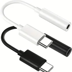 Premium USB - C to 3.5mm Audio Adapter Cable (Black  white - 2pc)
