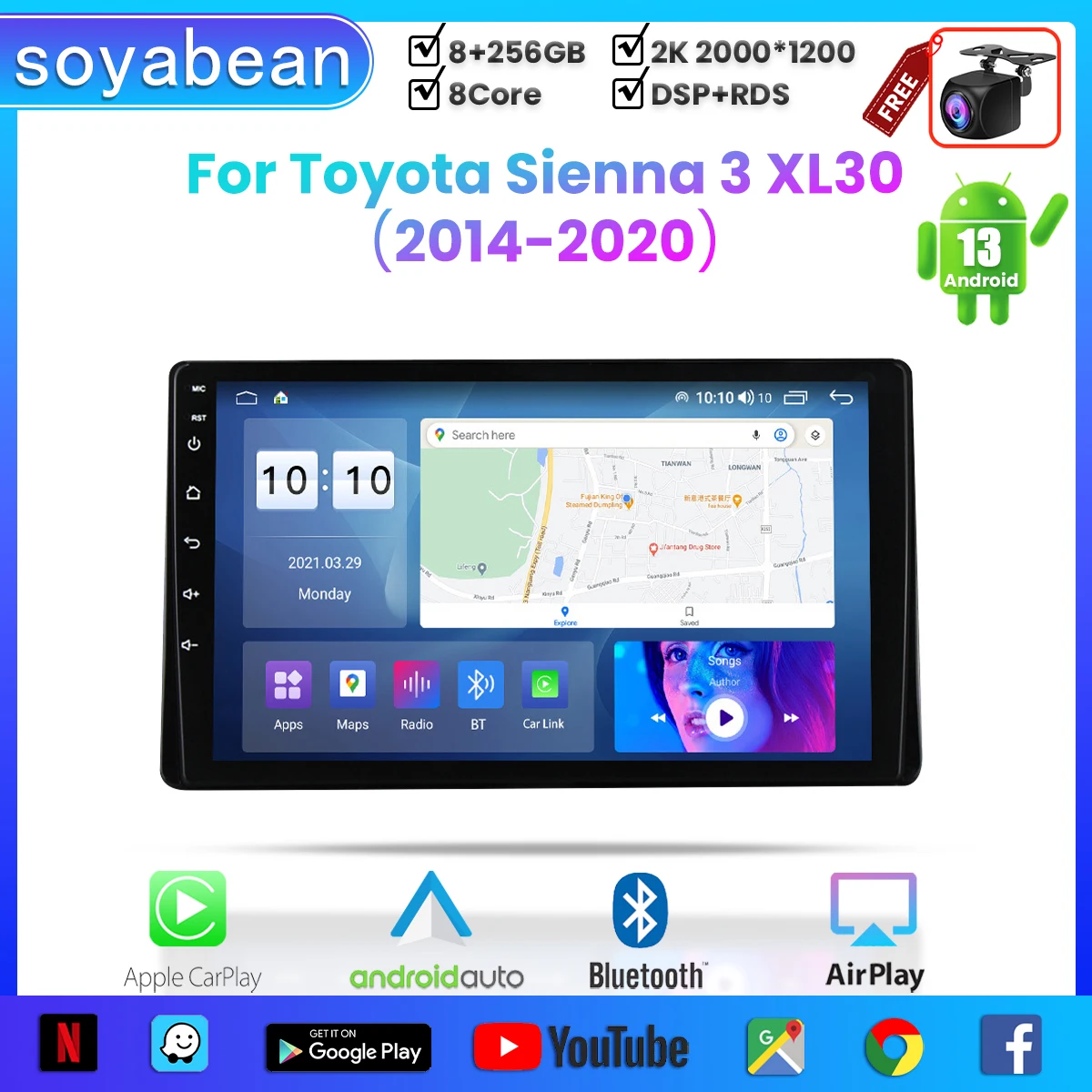 

Android 13 Car Radio for Toyota Sienna 3 XL30 2014-2020, 9inch Multimedia Player with 4G WiFi Carplay & 2Din GPS