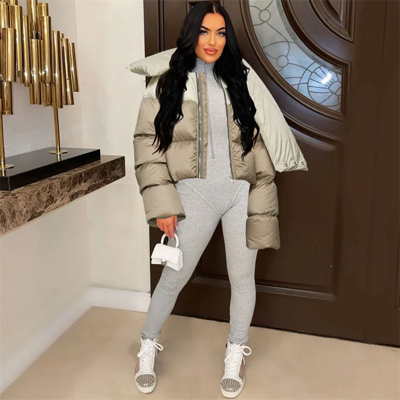 

Designer Turtlneck Scarf Women Parkas Cotton Padded Coats 2022 Winter Fashion Zip Up Long Sleeve Puffy Warm Jackets Outwear