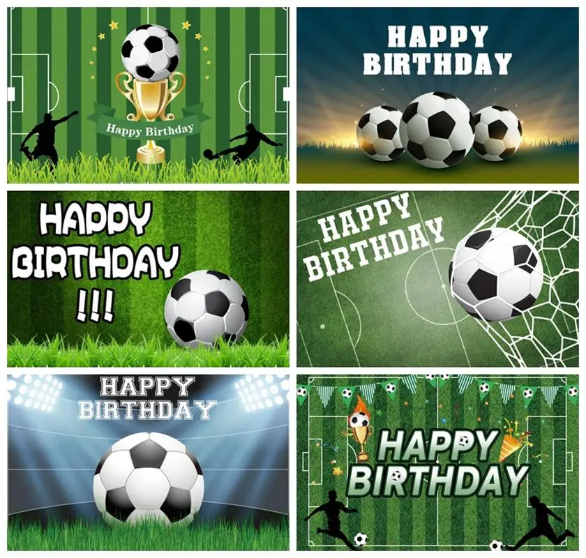 

Laeacco Birthday Football Photocall Backgrounds Field Grassland Lights Newborn Kid Customized Portrait Photography Backdrops