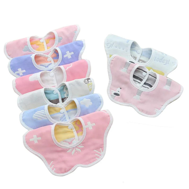 

Newborn Baby Boy Girls Cute Saliva Towel Cotton Infant Round Feeding Double Layer Bandana Bibs 360 Degree Waterproof Floral Bib