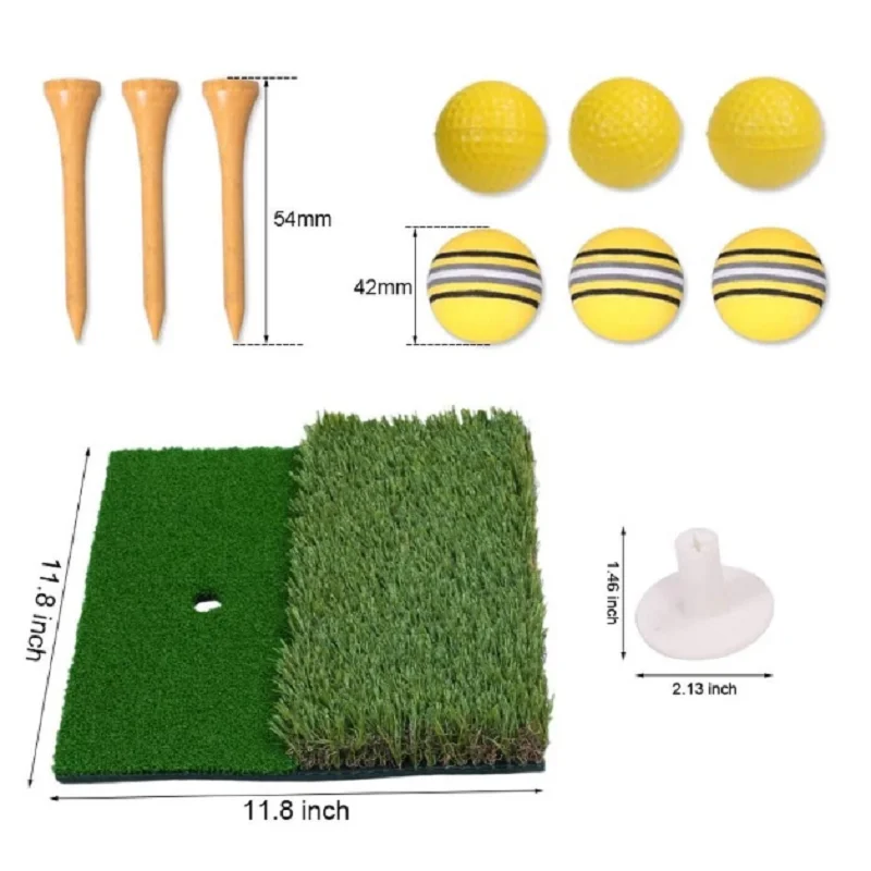 Dual Surface Turf Golf Practice Hitting Mat Portable Golf Hitting Mat Rubber Tee Holder and 6 Golf Practice Balls Included 4