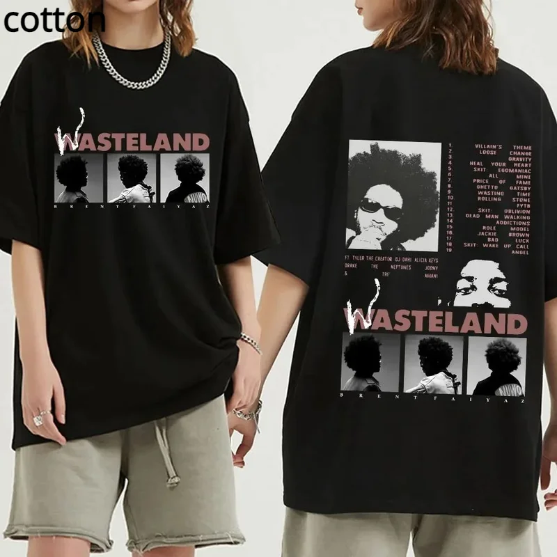 

2023 Music Album Wasteland Print Short Sleeve Brent Faiyaz T-Shirt Plus Size Hip Hop Autumn Winter Men's and Women's Casual Tops