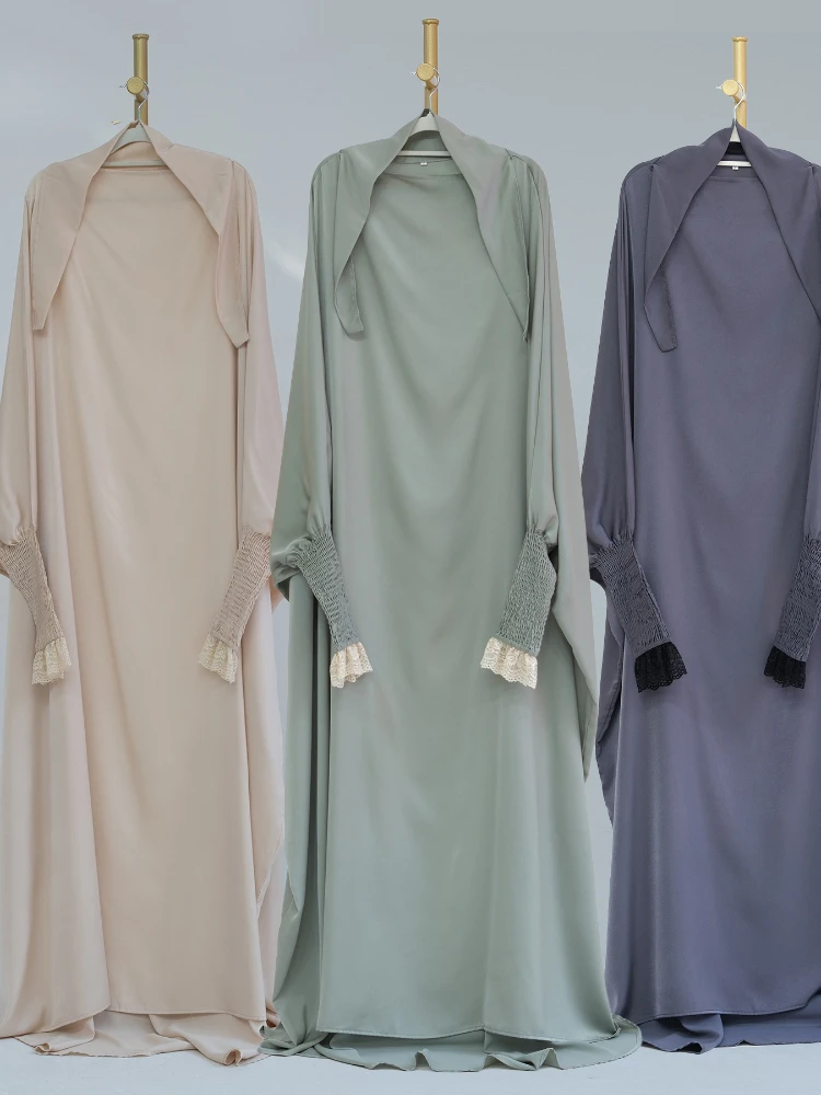 

Eid Muslim Prayer Dress for Women Abaya Jilbab Jubha Robe Eid Prayer Garment Ramadan Lace Cuff Abayas Dubai Arab Long Robe 2024