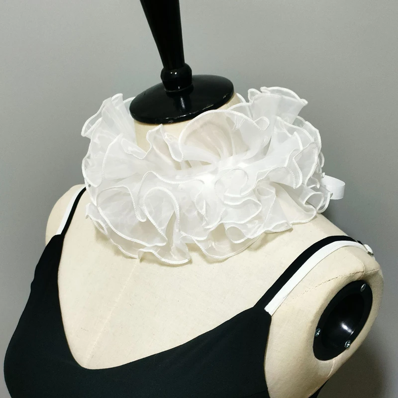 Elegancki marszczony koronkowy fałszywy kołnierzyk warstwowy Clown kołnierz na szyję krawat kostiumy Cosplay akcesoria słodki odpinany kołnierz szal Wrap