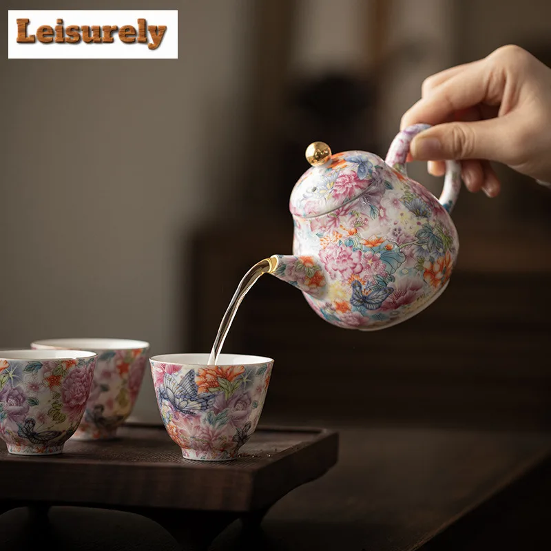 Colour Enamels Flower Tea Set Complete Set Creative Tea Ceremony Set Household Teapot And Tea Cup Set Teaware Accessories Gift