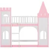 Twin Size Loft Bed Low Bunk Beds,Castle Shaped Wood Bed Frames with Safety Guardrails for Boys or Girls, Pink 4
