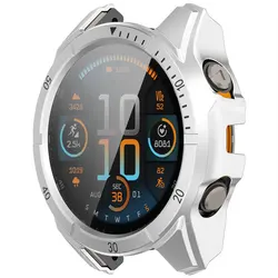 Enhanced Protective Case with Tempered Glass Screen Guard for Garmin Fenix 8 - Full Coverage PC Scale Bumper (Silver)