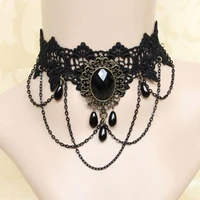 Nouveau Sexy gothique Sautoirs cristal noir dentelle cou collier ras du cou Vintage victorien femmes Chocker Steampunk bijoux 1