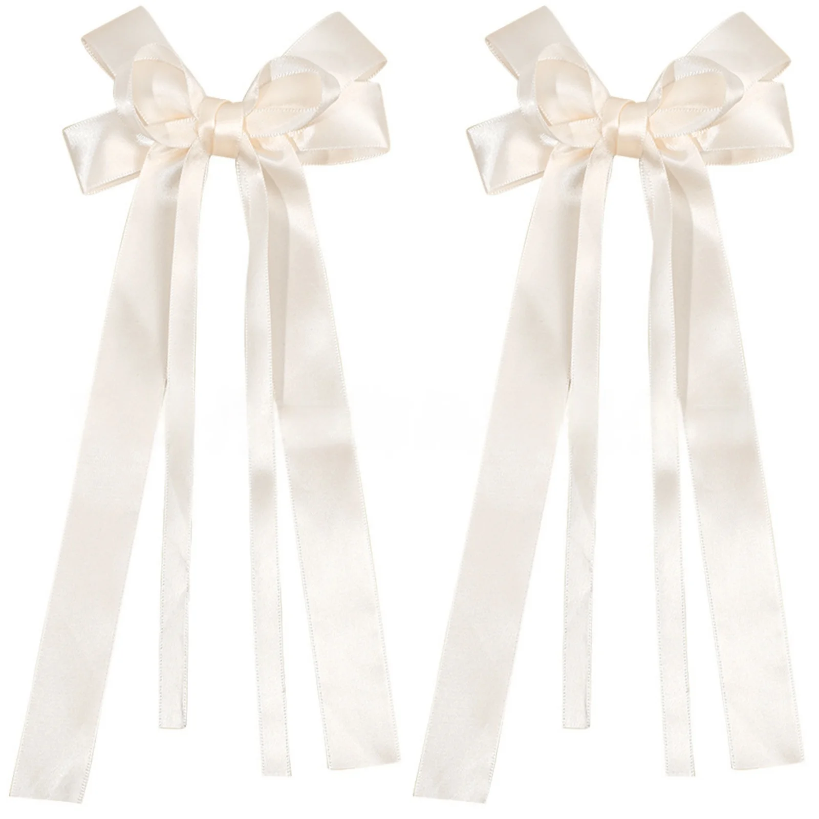 2pcs Long - Ribbon Bow Hair Clips for Girls, 4 - Piece Set in White, Pink, Beige & Burgundy, Sweet Hair Accessories for Kids