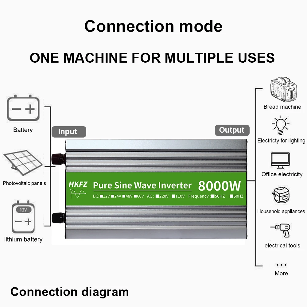 8000W 6000W 5000W 순수 사인파 인버터 DC 12V 24V에서 AC 220V 50Hz 60Hz 전압 변환기 대용량 듀얼 출력 태양광 인버터