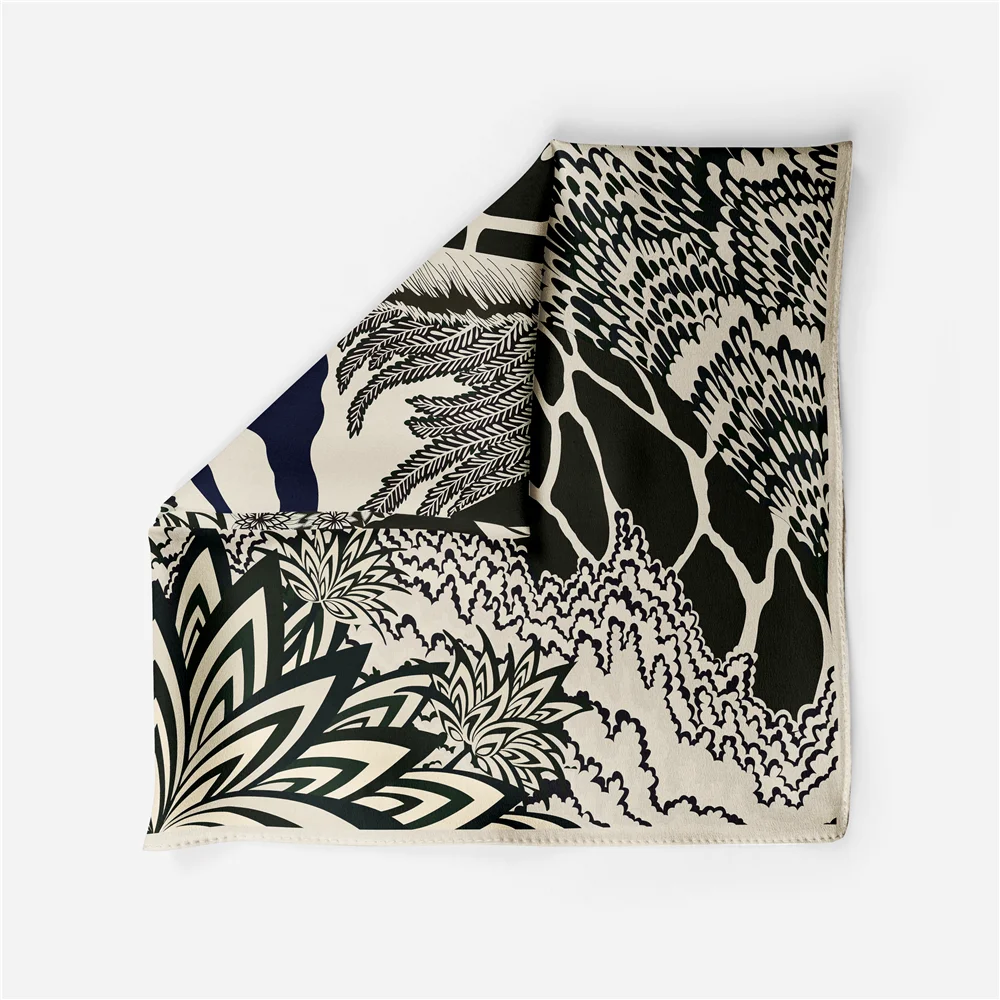 53 cm Marke Giraffe Quadrat Schal Frau 2024 Design Silk Schal Frauen Bandana Luxus Stirnband Hijab Halstuch – Detail 12