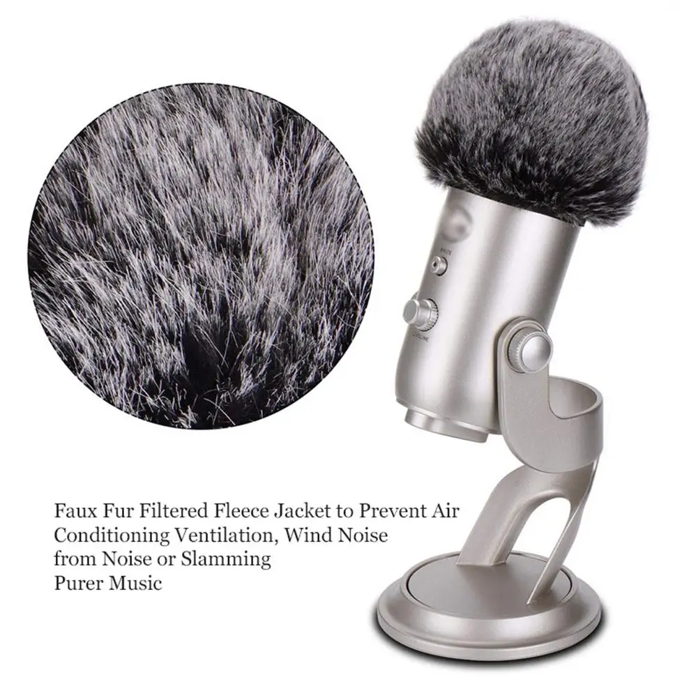 Plush Microphone Cover Windscreen Fluffy Artificial Fur Sleeve Compatible for Blue Yeti Condenser Microphone Reduce Noise microphone cover