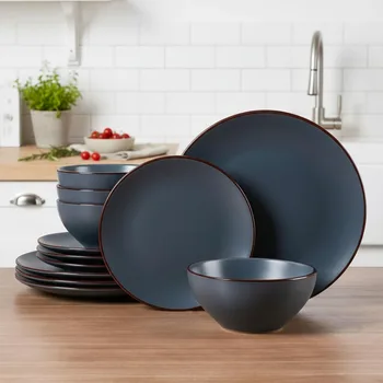 12-Piece Speckled Stoneware Dinnerware Set – Plates & Bowls for 4 1