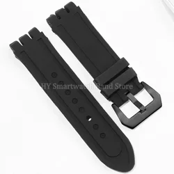 Silicone Waterproof Sport Watch Band - 23x26mm Rubber Wrist Strap - 23x26mm (Black - Black)