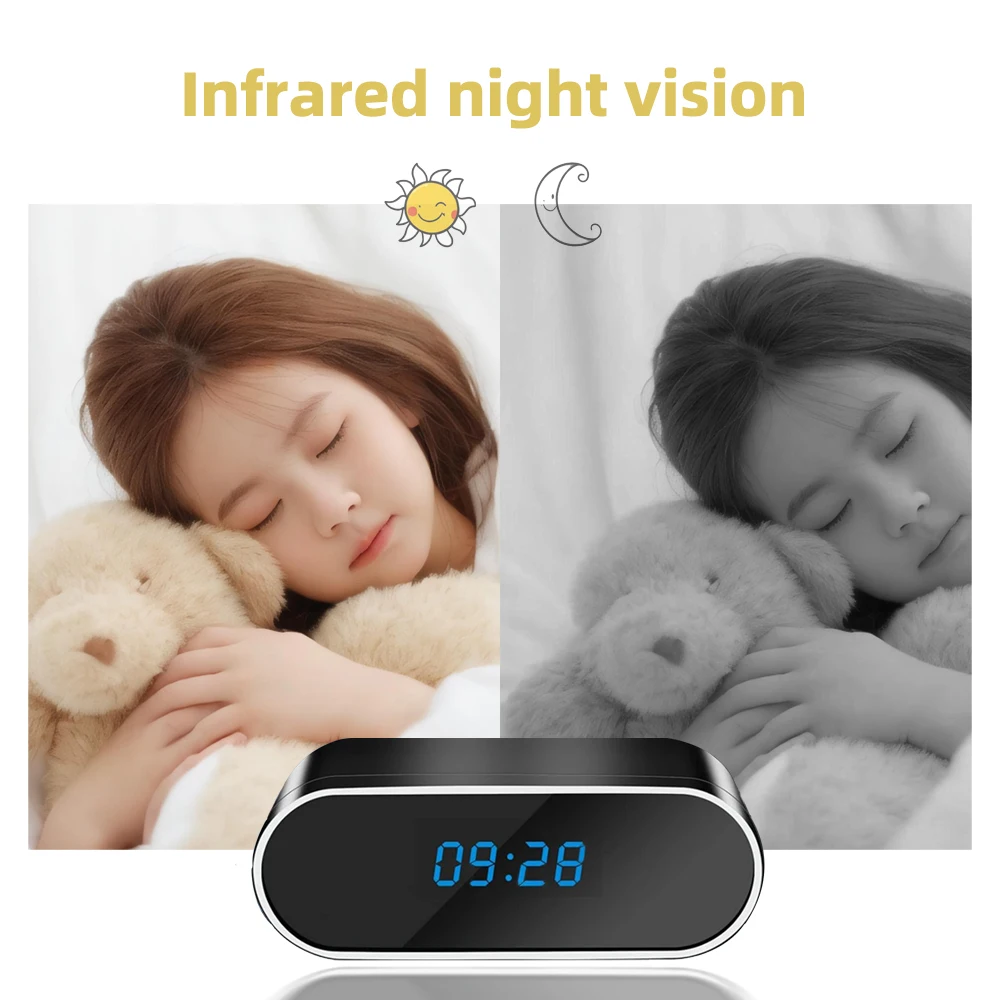 와이파이 미니 시계 카메라, 풀 HD 비디오 녹음기, 모션 감지, 야간 투시경, 가정 및 사무실 보안 감시, 1080P