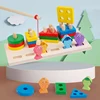2 in 1 Montessori Baby Developmental Toys Shape Sorting Puzzle and Fishing Game Wooden Educational Toys for Children 3 4 5 Years 2