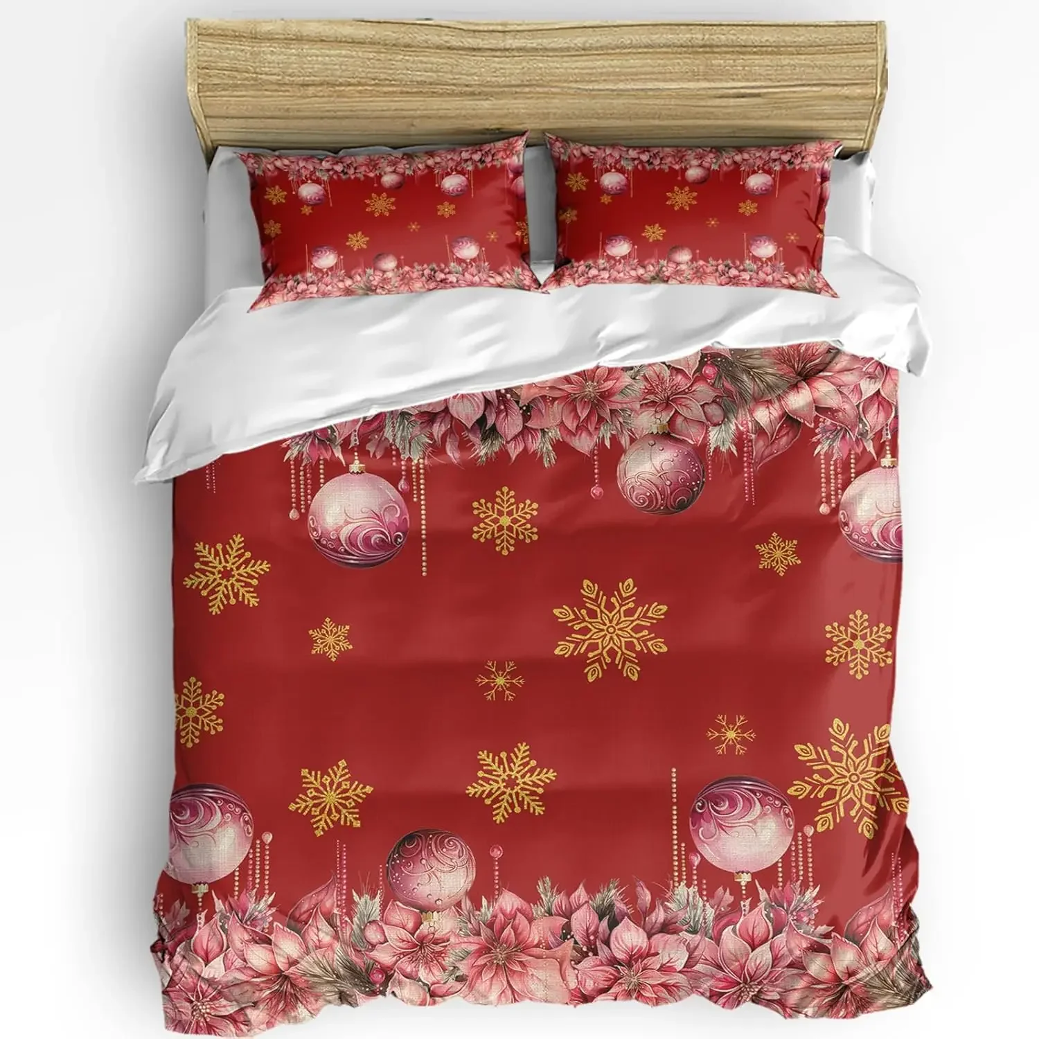 Christmas Duvet Cover King Size Christmas Tree Ball Snowflake Quilt Soft Bedding for Boys Girls Adult Bedroom Decoration 3 Pcs