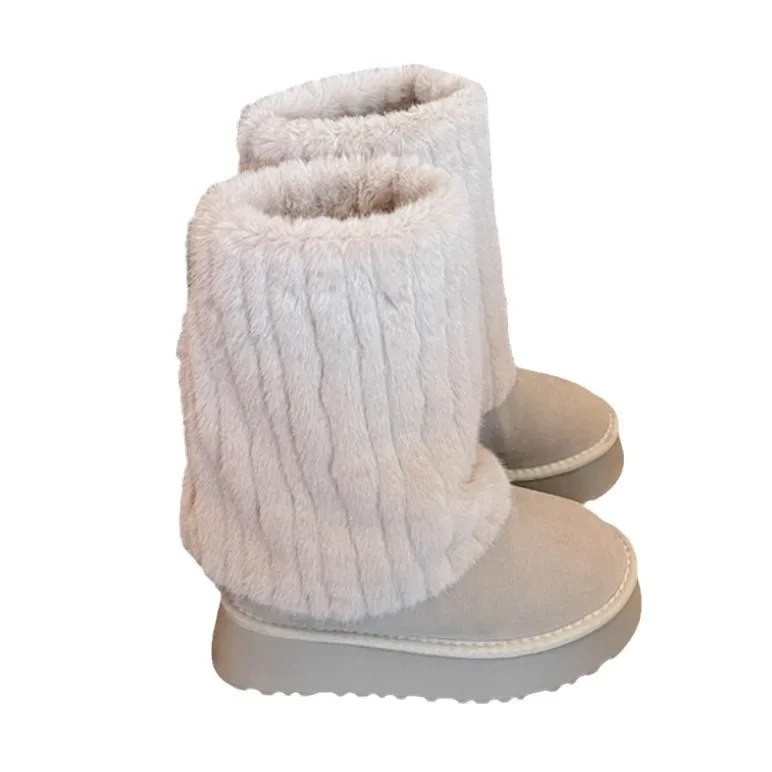 2023 New Brown All-match Warm Non-slip Thick Snow Boots Women's Winter Plus Fleece and Thick Woolen Cotton Shoes platform boots