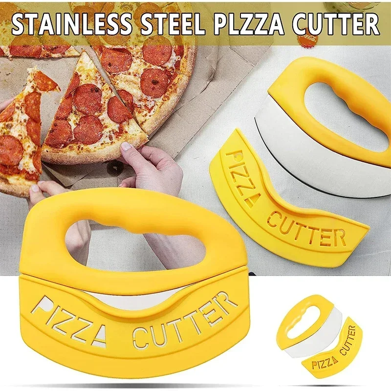 Pizza Cutter With Cover Stainless Steel Pizza Slicing Food Chopper Herb Cheese Knife Cutter Ring For Precise Baking