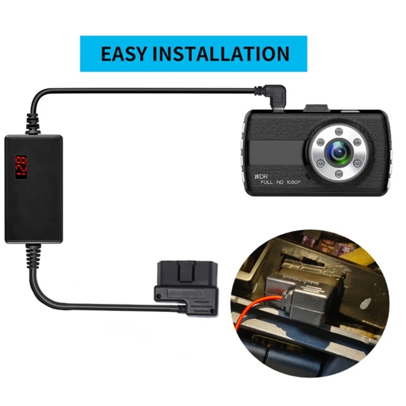 OBD Power Cable for Dashing Camera OBD to USB C/USB Adapter 12-24V to 5V 3A